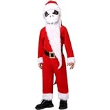 Skeleton Costume for Kids Nightmare Christmas Santa Costume Jumpsuit with Latex Mask Hat Belt Cosplay Outfits