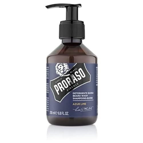 Proraso Beard Wash Azur Lime, 200ml, Fresh Scented Beard Shampoo Softens, Conditions, Cleanses and Gently Removes Impurities & Odours, Made in Italy