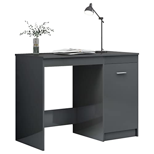 Schreibtisch Hochglanz-Grau, 100x50x76 cm, robuster Holzwerkstoff, mit Schrank für Büro & Home Office, moderner Computer Desk mit Stauraum