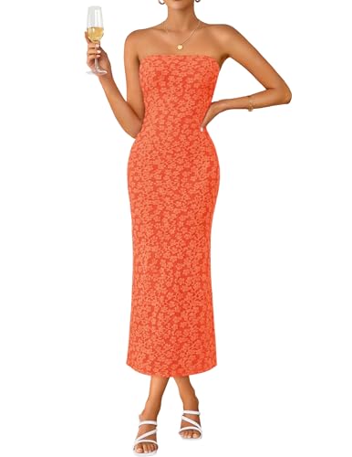 Image of ZESICA Women's 2026 Summer Floral Strapless Bodycon Midi Dress Off Shoulder Beach Formal Cocktail Wedding Guest Long Dresses