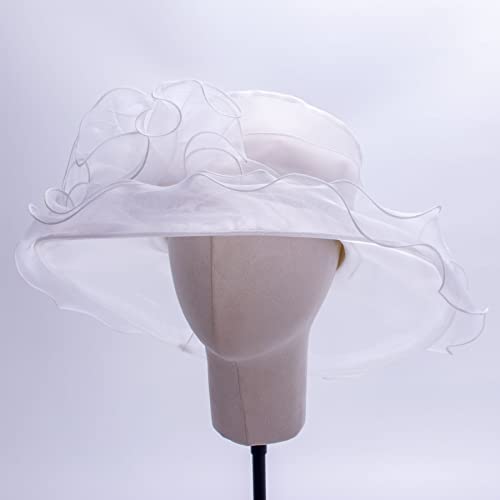 Lawliet Womens Sun Hat Wedding Occasion Wide Brim Church Tea Party (White) - Thumbnail 6