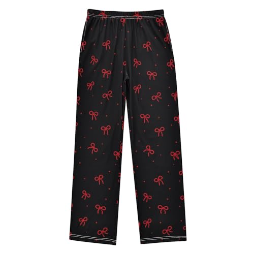 Red Bow Black Pajama Pants Long Sleep Pant Soft PJ Bottoms Sleepwear