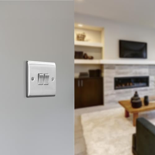 CGN Electric Double Light Switch, Brushed Steel, 2-way, 10AX