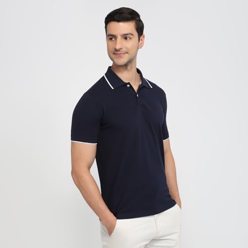 Image of Park Avenue Men Slim Fit Solid Pattern Cotton Polyester Blend Half Sleeve Polo Neck Casual T-Shirt