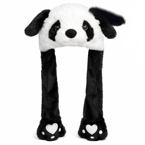 Deletoys Animal Hat Ears Moving Jumping Pop Up Beating Funny Hat Plush Cap Crazy Hats Cosplay Party Dress Up Gift for Kids & Adults (Panda)