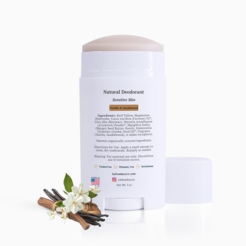 Tallowbourn Tallow Deodorant - Aluminum and Baking Soda-Free - Helps Manage Body Odor and Sweat - Vanilla and Sandalwood Deodorant for Men and Women - 3 oz