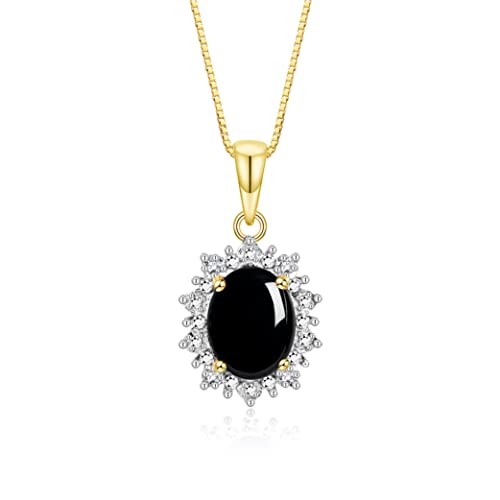 Image of Rylos Women's Yellow Gold Plated Silver Princess Diana Ring & Pendant Set. Gemstone & Diamonds, 9X7MM Birthstone. Matching Friendship Jewelry, Sizes 5-10.