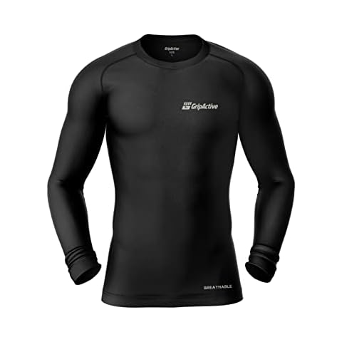 Grip Active Men's Long Sleeve Base Layer Sports - Running - Workout - Gym Shirts (Medium, Black) Cover