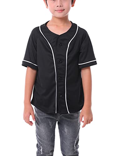 Kids Baseball Jersey Button Boys T-Shirt Trendy Hip Hop Girls Black and White Short Sleeve Tshirt