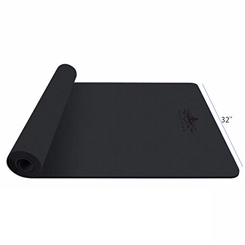 Hatha Yoga Large TPE Yoga Mat - 72 x 32  x 1 4 inch -Eco Friendly SGS Certified -Non Slip Bolster with Carrying Bag for Home Gym, Pilates & Floor Outdoor Exercises (Black)