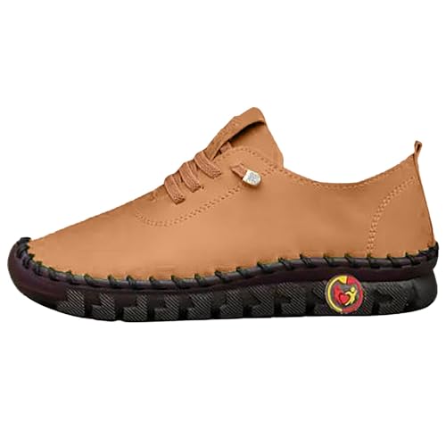 Zapatos casuales de mujer puntadas zapatos de cuero con cordones transpirables zapatos de caminar planos suela suave zapatos deportivos antideslizantes mocasines cómodos zapatos casuales de negocios