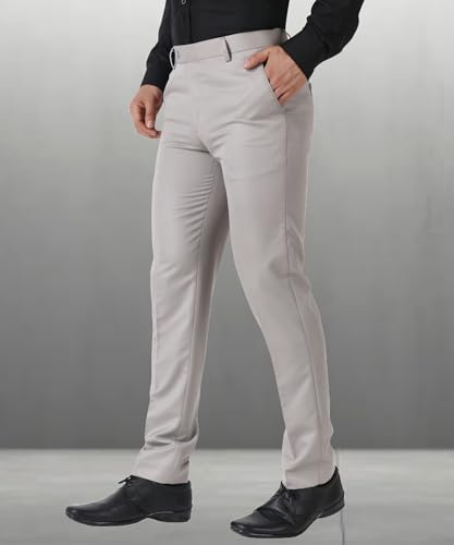 Image of MALENO Men's Slub Effect Solid Trouser | Classic Slim Fit Formal Trousers for Men | Slim Fit Trousers for Men