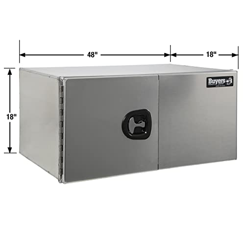 Image of Buyers Products 1705410 Silver Pro Series Smooth Aluminum Underbody Truck Box with Barn Door, 18x18x48 Inch, Durable Vehicle Tool Box for Storage and Organization
