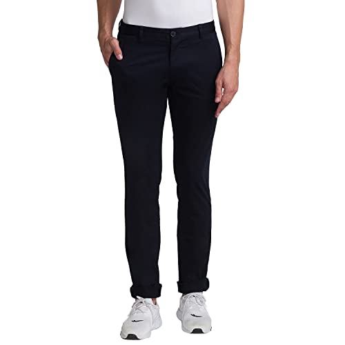 Image of Parx Men's Cotton Blend Plain+Dobby Pattern Low Rise Tapered Fit Flat Front Casual Trouser