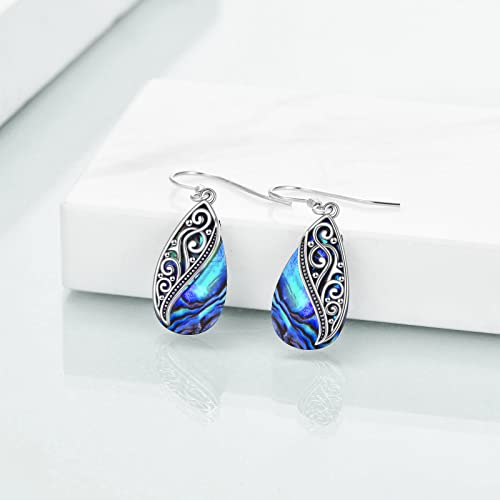 POPLYKE Abalone Shell Filigree Teardrop Drop Dangle Earrings Sterling Silver Vintage Leverback Earrings Jewelry4