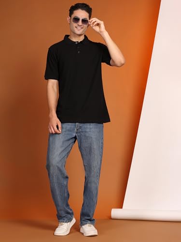 Image of Men's 100% Cotton Polo T-Shirt - Solid Plain Short Sleeve Tee with Classic Collar for Everyday Casual & Smart Wear