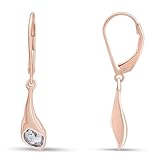 Wishrocks Round Cut White Natural Diamond Accent Calla Lily Lever Back Drop Earrings Jewelry For Women in 14k Rose Gold Plated Sterling Silver (Color- I-J, Clarity- I2-I3)