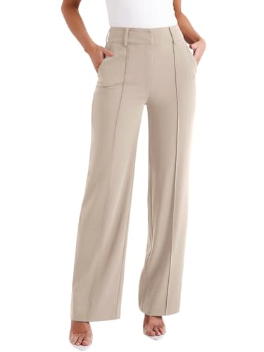 NIMIN Trousers Pants for Women Wide Leg Dressy Work Pants High Waisted Business Casual Outfits 2025 Summer Fashion Office Formal Slacks with Pockets Apricot