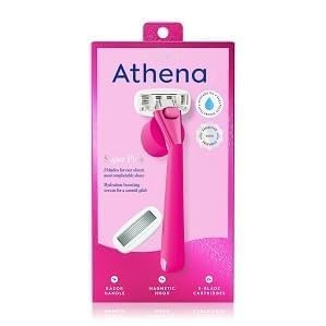 Athena-Club Womens Razor Kit 5-Blade 1 Handle with 2 Blade Refills Magnetic Hook Super Pink Pack 1