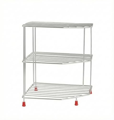 Image of Homify 3-Tier Stainless Steel Kitchen Organizer Rack Corner Shelf Rack For Kitchen Storage | Plate & Bowl Holder | Kitchen Steel Rack Stand For Sink, Slab, And Cabinet