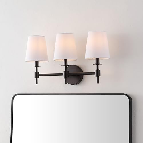 Image of SAFAVIEH Lighting - Davielle 3-Light 21-Inch Wall Sconce - Black - Fabric Shade - 3-Light Design - Ideal for Vanity, Hallway, Bedroom, Bathroom - LED Bulbs Included (SCN4120A)