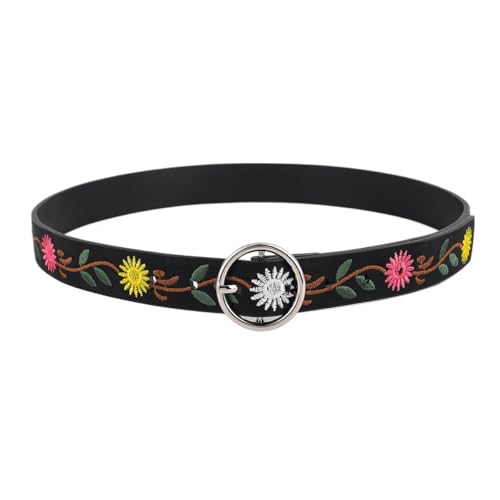 Vintage Belts for Women Embroidered Floral Belt Leather Waist Country Western Cowgirl PU Belt for Dresses Jeans