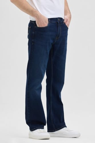 Image of SNITCH Navy Cotton Lycra Solid Bootcut Jeans