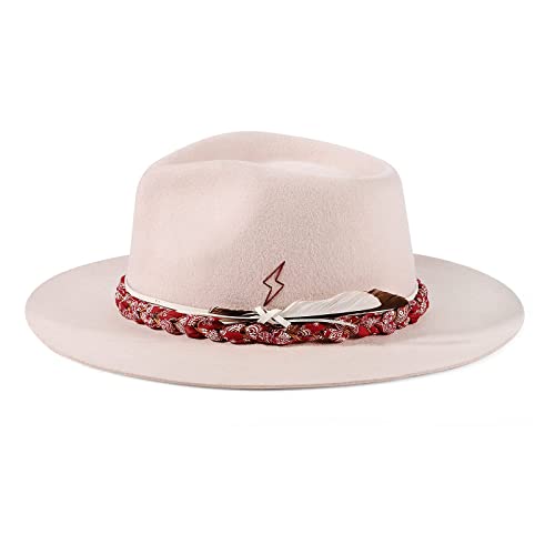 Image of RUEDIGER Wide Brim Fedora Hats for Men Women 100% Wool Felt Panama Rancher Hat with Lightning Logo Distressed /Burned Handmade