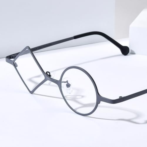 Image of FONEX Colorful Titanium Glasses Frame Men Left Round Right Square Optical Eyeglasses Women F85747