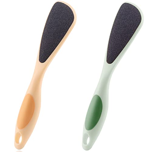 2 Packs Double-Sided Pumice Stone for Feet, Foot Pumice with Handle, Ergonomic Easy to Reach, Feet Scrubber with Fine-Grained Frosted Stones, for Callus Removal, Improve Circulation Foot Care