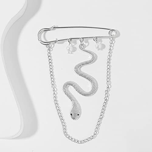 Image of Punk Men Snake Gold Brooch for Women Brooch Lapel Pin,Snake Chain Brooch Pin Coat Jewelry Accessories Brooch Shawl Pin for Women Girls Collar Brooch