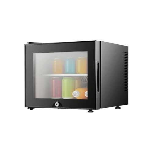 YWPYMX Mini Nevera compacta 20L Puerta de Vidrio con Cerradura silenciosa para Dormitorio Oficina Hotel Guarda Vino Cerveza Snacks