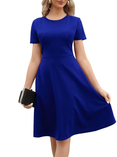 Image of Women's 2026 Fit and Flare Dress Summer Casual Elegant Vintage Floral Printed Work Party A-line Dress with Pockets 162