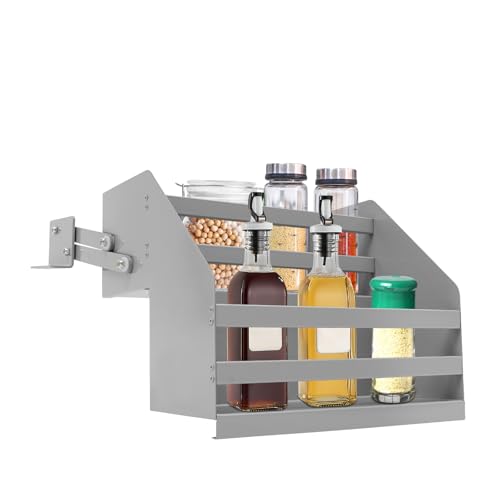 Josbuynls Pull Down Cabinet Organizer, 2 Tier 22.05lbs Heavy-Duty Stainless Steel Pull-Out Cabinet Shelf Drop Down Sliding Shelf Lift Inner Wall Mounted Spice Rack Organizer for Kitchen Appliance