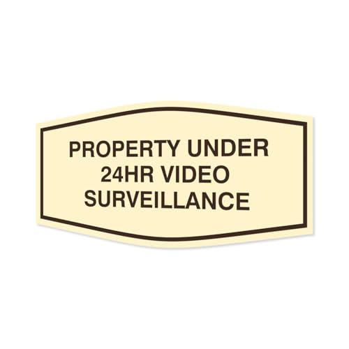 All Quality Fancy Property Under 24Hr Video Surveillance Sign | Property Security Sign with Easy Installation | 24/7 Security Monitoring (Ivory/Brown) - X-Large 1 Pack