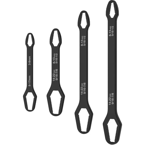 Universal Torx Wrench Double Head Self Tightening Spanner Multi-purpose Multi-function Wrench 3mm-25mm Chrome Vanadium Steel All in One Hand Tool for Car Bicycle Repair (Black 4 PCS)