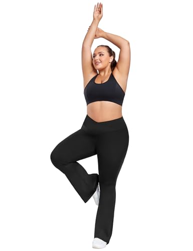 FOREYOND Plus Size Flare Leggings for Women V Crossover High Waist Yoga Pants Bootcut Bell Bottom Workout Leggings3