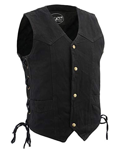 M-Boss Motorcycle Apparel BOS13003 Men's Black Denim Motorcycle Side Lace Vest with Quick Draw Pocket - Small