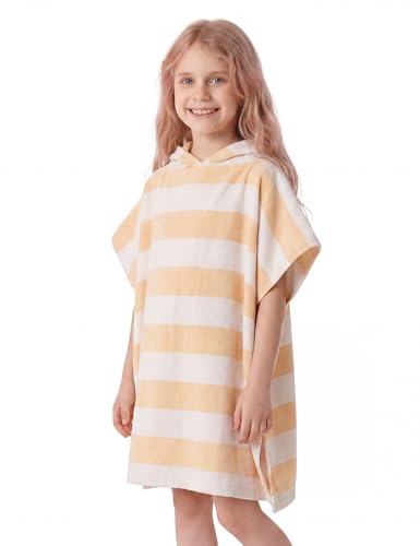 TBEZY Toddler Bath Towel Poncho Thick Cotton Striped Beach Towels for Kids Gifts, Yellow, 5-10 Years