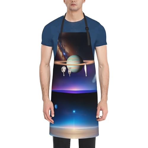 LiuMng Cosmic Saturnprint wasserdichte Schürze – verstellbare...