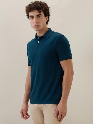 Image of Park Avenue Men Slim Fit Solid Pattern Cotton Polyester Blend Half Sleeve Polo Neck Casual T-Shirt
