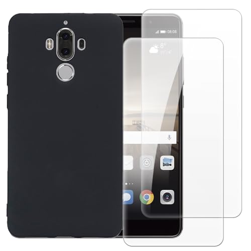 Shantime Case with 2 Pack Screen Protector Combo Compatible with Huawei Mate 9, Shockproof Cover and Tempered Glass Set for Full Body Safety(Black)