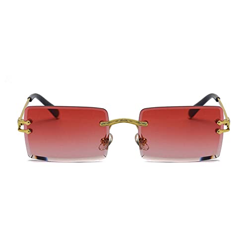 Rectangle Gradient Rimless Sunglasses Women Men Transparent Tinted Metal Frameless UV400 for Summer Holiday