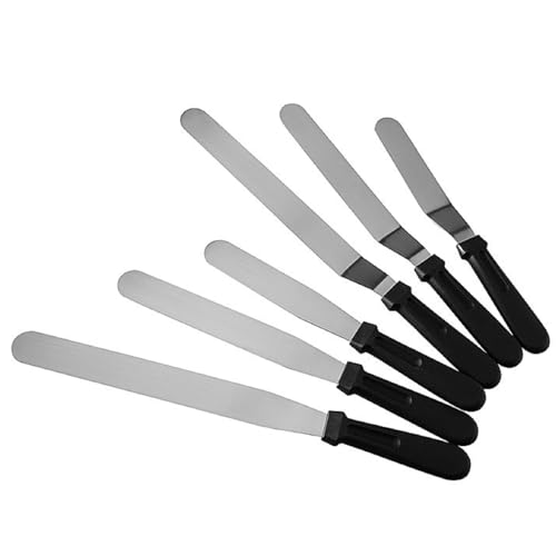 Bafnsiji 6pcs Cake Decorating Icing Spatula, Angled/Straight Spatula Set, Stainless Steel Large Angled Icing Spatula, Baking Palette Knife, Cake Frosting Spatula for Kitchen