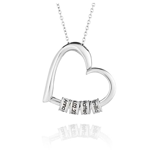 MYCLUSIV® Herzkette mit gravierten Perlen – Personalisierte Namenskette als Geschenk für Frauen & Mama – Damen Halskette aus Edelstahl mit Gravur (Silber)