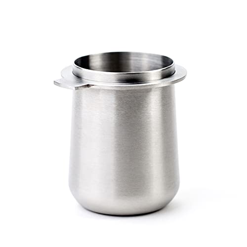 CREMA Coffee Products 54mm Dosing Cup | Compatible with any 54mm Portafilters | Durable 100% Stainless Steel | Built-In Grinder Tab for Easy Transfer | Brushed Silver Finish