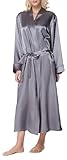 Lavenderi Women's Long Classic Satin Kimono Lounge Bathrobe Robe（S,Silver）
