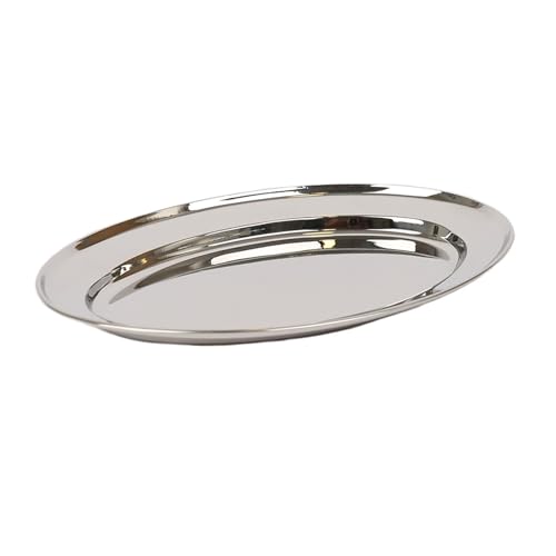Argon Tableware 25 x 17cm Serving Platter - Stainless Steel Chrome Dinner Tray Oval Plate Small Appetizer Serving Dishes for Party, Events, Table Service, Snack Platters