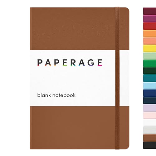 Image of PAPERAGE Blank Journal Notebook, (Cognac), 160 Pages, Medium 5.6 in x 8 in - 100 GSM Thick Paper - Hardcover Journaling Notebook for Work, School, Note Taking or Sketching