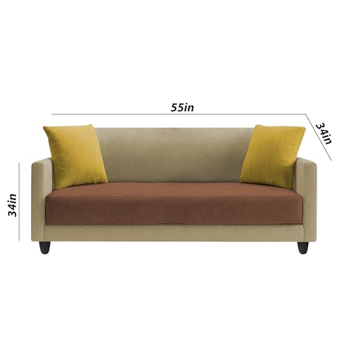 Image of Casaliving Dominic 2 Seater Sofa Set for Living Room (Cream Brown Fabric) Premium Fabric Sofa